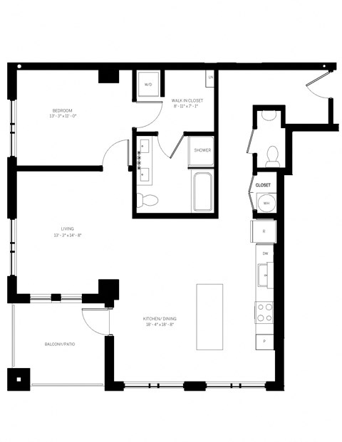 Floor plan for 1 bed, 1 bath, 1063 sqft